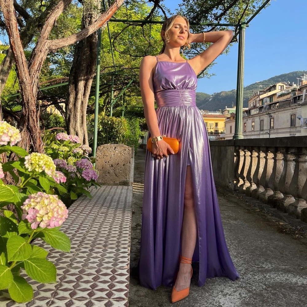 Prom Dress Aniye By - Purple Metallic Lilac Long Maxi Formal Slit